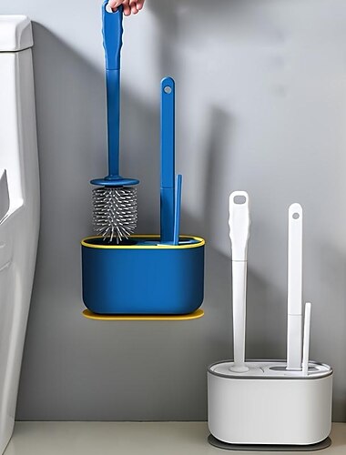  3-in-1-Kunststoff-Toilettenbürste, Kunststoff-Toilettenbürste und Halter-Set, wandmontierte Toilettenbürste und Halter, kein Stanzen, schnelles Trocknen, effiziente professionelle Tiefenreinigung