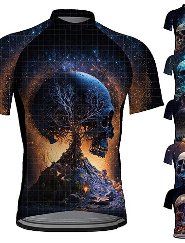  Męskie Koszulka rowerowa Czaszka Śmieszne Krótki rękaw Rower Tee Tshirt Dżersej Top z 3 tylnymi kieszeniami Kolarstwo górskie Kolarstwie szosowym Szybkie wysychanie Odblaskowe paski Kieszeń na
