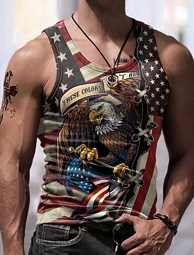  Ανδρικά Τοπ γιλέκου Αμάνικο μπλουζάκι για άντρες Γραφική Εθνική Σημαία Στρογγυλή Ψηλή Λαιμόκοψη Ρούχα 3D εκτύπωση Καθημερινά Αθλητικά Αμάνικο Στάμπα Μοντέρνα Υψηλής Ποιότητας Μυς