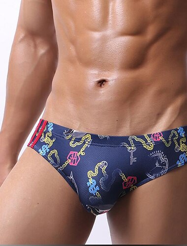  Herren 3 Pack Slip Unterhosen Elasthan Waschbar Komfortabel Bedruckt Tiefe Hüfthöhe Weiss + gelb Blau Rot