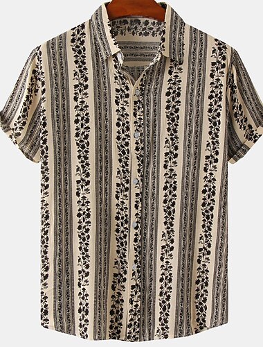  Herr Skjorta Casual skjorta Randiga skjortor Svart Röd Grön Khaki grön Beige Kortärmad Rand Nedvikt Utomhus Dagliga kläder Mönster Kläder Mode Streetwear Ledigt