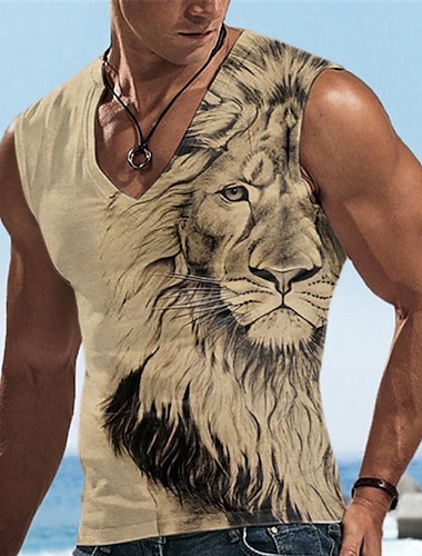  Ανδρικά Τοπ γιλέκου Αμάνικο μπλουζάκι για άντρες Γραφική Ζώο Λιοντάρι Λαιμόκοψη V Ρούχα 3D εκτύπωση Αθλητικά Τρέξιμο Αμάνικο 3D εκτύπωση Υψηλής Ποιότητας Καθημερινό Μυς