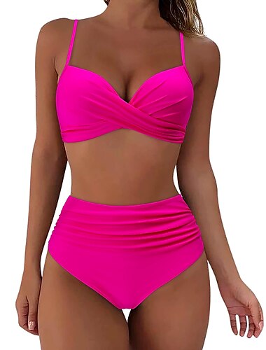  Damen Badeanzug Bikinis Kurze Hosen Bademode 2 teilig Hoch tailliert Strandbekleidung Basic Glatt Ärmellos Badeanzüge