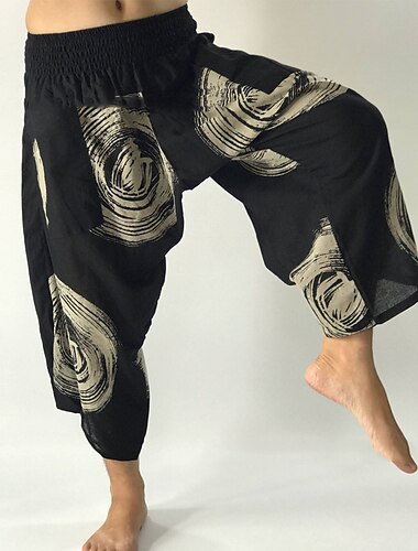  Voor heren Broek Zomerbroek Strandbroeken Harembroek Elastische taille zakkerig Laat het kruis vallen Kleurenblok Comfort Ademend Buiten Dagelijks Streetwear Stijlvol Casual Zwart / Wit WiZwart