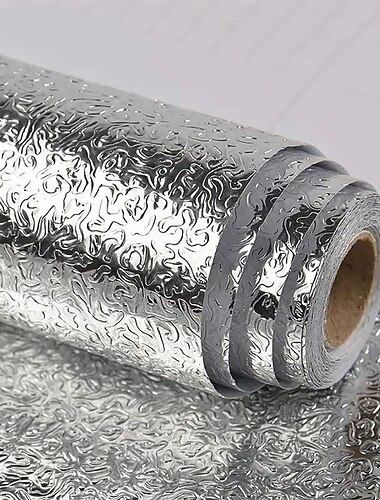  1pc keuken backsplash behang, schillen en plakken, aluminiumfolie contactpapier, zelfklevende oliebestendige hittebestendige muursticker, voor aanrechtblad, ladevoering, plankvoering