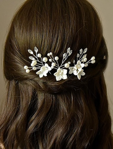  bryllup hår kam brude hårnåler sett sølv krystall perle hår side kam u-formet blomst rhinestone bryllup hår tilbehør til bruden brudepike skoleball