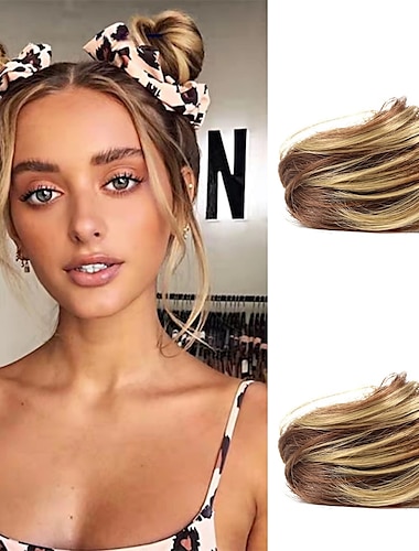  2 uds mini pinza de moño de espacio falso en moño desordenado moño de pelo sintético extensiones de moño de donut accesorio de peluca cola de caballo updo piezas de cabello para mujeres niñas y niños