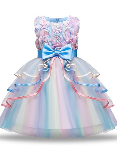  kinderkleidung Mädchen Party Kleid Farbblock Blume Ärmellos Leistung Pegeant Prinzessin Süß Baumwolle Gitter Midi abendkleider A Linie Kleid Tüll-Kleid Sommer Frühling 3-10 Jahre Rosa Blau Purpur