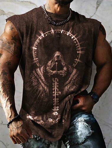  Herre Grafisk Dødningehoveder Skelet Vest Top Ærmeløs T-shirt til mænd Uden ærmer Stropper T-shirt 3D-udskrivning Rund hals Skjorte Mode Designer Muskel Daglig Sport Træningscenter Sort Blå Mørkeblå