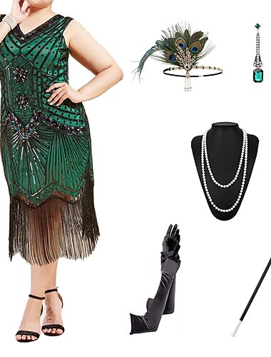  De livlige 20-årene 1920-tallet Cocktail Kjole Flapper kjole Cocktailkjole Tilbehør sett Den store Gatsby Bryllupsgjest Paljetter Dusk Dame Maskerade Fest / aften Skoleball Bryllupsmottagelse Voksne