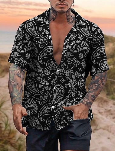  Męskie Koszula Koszula hawajska Koszula Boho Kwiaty W Tureckie Wzory Wzory graficzne Kubański kołnierz Biały Wino Zielony Codzienny Hawajskie Krótki rękaw Nadruk Przycisk w dół Odzież Tropikalny