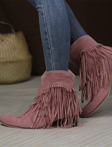  bottines western à franges en daim rose pour femme - style bohème chic pour les sorties décontractées et les festivals de musique