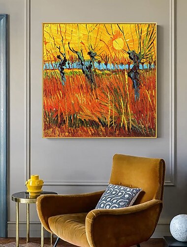  ציור שמן בעבודת יד קישוט אמנות קיר בד ואן גוך ציור מפורסם ערבות בשקיעה נוף לעיצוב הבית מגולגל ללא מסגרת ציור לא מתוח