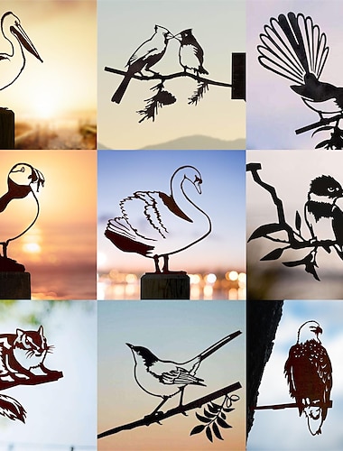  vogels metalen tuinkunst decor, grappige metalen wandsculpturen weerbestendig smeedijzeren kunst teken outdoor tuin boerderij decor wand decor