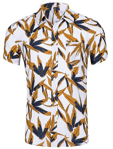  Herre Skjorte Sommerskjorte Uformell skjorte Strandskjorte Hawaii skjorte Skjorte med knapper Lysegul Hvit Gul Navyblå Blå Kortermet Ananas Blader Aftæpning Gate Daglig Trykt mønster Klær Mote
