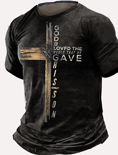  Homme Graphic Croix T shirt Tee Manche Courte T-shirt 3D effet Col Ras du Cou Chemise Rétro Vintage Mode Design Extérieur Casual du quotidien Noir Printemps été Vêtement Tenue S M L XL 2XL 3XL 4XL