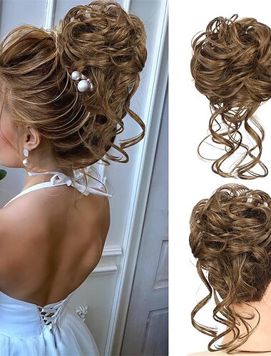  moño desordenado pieza de cabello scrunchie despeinado updo extensiones de cabello moño de pelo rizado ondulado cola de caballo moño sintético para mujeres niñas