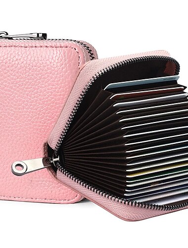  RFID 20 Kartenfächer Kreditkartenhalter Echtes Leder Kleine Kartenetui für Frauen oder Männer Akkordeon-Brieftasche mit Reißverschluss