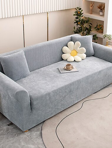  Funda elástica para sofá, funda jacquard, sofá seccional elástico, sillón, sofá de dos plazas, 4 o 3 plazas, forma de L, plantas botánicas grises, suave, duradero, lavable