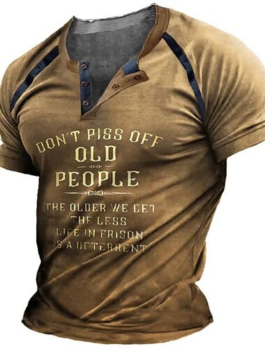  Herren Grafik Farbblock Buchstabe Henley Hemd T-Shirt Vintage-Shirt Kurzarm 3D-Druck Mode Designer Bequem Outdoor Lässig Täglich Sommer Schwarz Braun Khaki Dunkelblau Henley Henley T-Shirt
