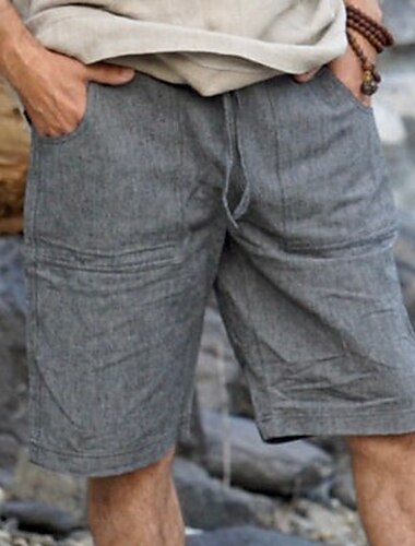  Hombre Pantalón corto Pantalones cortos de lino Pantalones cortos de verano Pantalones cortos de playa Correa Cintura elástica Plano Comodidad Transpirable Corto Exterior Diario Ropa de calle