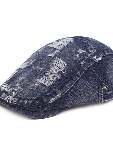  Homme Casquette Plate Noir Bleu Toile de jean Déchiré Mode Vêtement de rue mode Mode des années 1920 Extérieur du quotidien Sortie Plein Chaud