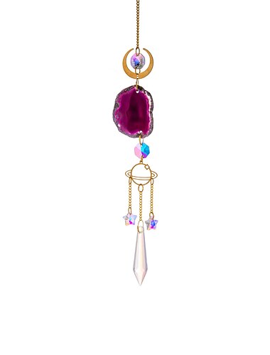  Achatscheibe Geode Kristall Sonnenfänger, Regenbogenmacher, hängendes Kristallfensterprisma, Hexen-Sonnenfänger-Windspiel-Wanddekoration, Boho-Wohndekoration