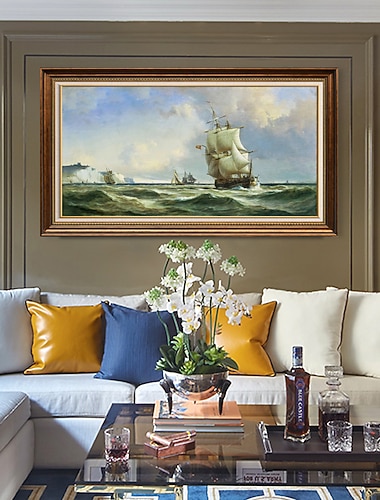  handgefertigtes Ölgemälde auf Leinwand, Wandkunst, Dekoration, klassisches Landschaftssegelboot für Wohnkultur, gerolltes, rahmenloses, ungedehntes Gemälde