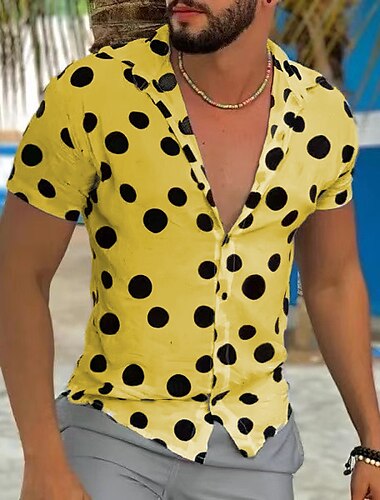  Men's Summer Shirt Casual Shirt Button Up Shirt White Short Sleeve Polka Dot Turndown Vacation Street Button-Down Clothing Apparel Polyester Fashion Leisure