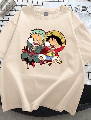  Einteiler Monkey D. Ruffy Roronoa Zoro T-Shirt Druck Klassisch Streetstyle Für Paar Herren Damen Erwachsene Heißprägen Alltagstauglich