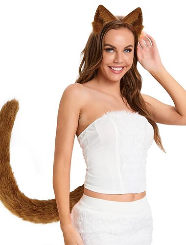  kattöron och svansset lurviga kattöron pannband med svans kattunge anime neko öron halloween cosplay party katt kostymtillbehör för kvinnor tjejer vuxna barn