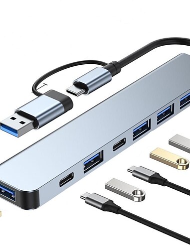  USB 3.0 USB C Hubs 8 Hamnar 7-i-1 4-IN-1 8-i-1 Höghastighets USB-nav med USB 3.0 USB C SD Kort Kraftleverans Till Bärbar dator PC Surfplatta