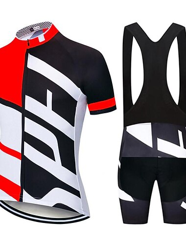  Męskie Koszulka i szorty z szelkami na rower Krótki rękaw Kolarstwo górskie Kolarstwie szosowym Lato Biały Żółty Zielony Litery i cyfry Rower Wkładka 3D Szybkie wysychanie Kieszeń na plecach