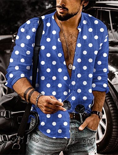  Herren Hemd Sommerhemd Knopfhemd Rote Blau Grau Langarm Tupfen Stehkragen Outdoor Straße Button-Down Bekleidung Polyester Mode Lässig Atmungsaktiv Bequem