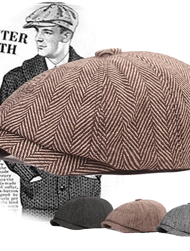 רטרו\וינטאג' שנות השבעים השואגות שנות ה-20 כובע בארט כובע קסקט נער עיתונים כובע גאטסבי הגדול גנגסטר בגדי ריקוד גברים כל נורמלי ראש השנה מסיבה פֶסטִיבָל נוער מבוגרים כובע כל העונות