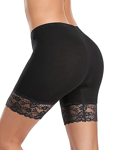  Dames Ondergoedshorts Leggings Casual Korte Effen Kant Lapwerk Ademend Comfortabel Rekbaar Casual / Dagelijks Vleeskleurig Zwart Wit Grijs