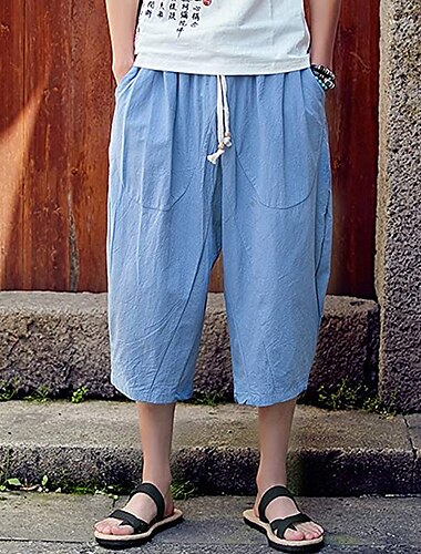  Herren Leinenshorts Kurze Hosen Sommer-Shorts Caprihose Tasche Kordelzug Elastische Taille Glatt Komfort Atmungsaktiv Wadenlänge Casual Festtage Ausgehen Leinen / Baumwoll Mischung Stilvoll Klassisch