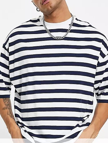  男性用 ストライプTシャツ ティートップ 半袖 クルーネック 夏 縞柄 デザイナー ベーシック 現代コンテンポラリー バケーション ストリート お出かけ ホワイト メンズトップTシャツ