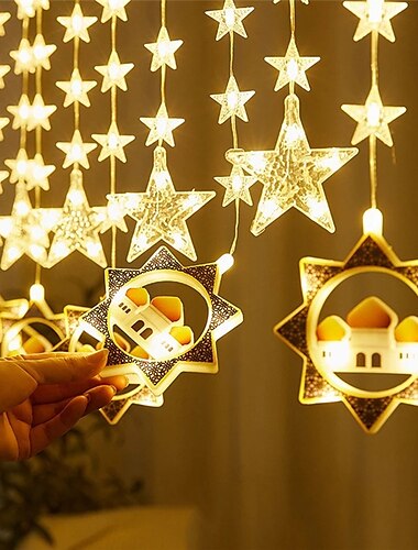  γιρλάντα ραμαζανιού φως αστέρι φεγγάρι led φωτιστικό κορδόνι κουρτίνας 2023 eid mubarak διακοσμητικά φώτα για το σπίτι Ισλάμ μουσουλμανικό πάρτι φωτισμός διακοπών ac220v 230v eu βύσμα