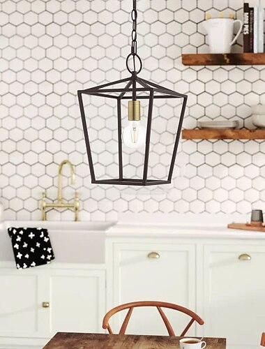  Lanterne noire suspension réglable en hauteur cage carrée pendentif luminaire suspendu 12 "lustre lanterne rustique pour salle à manger îlot de cuisine foyer