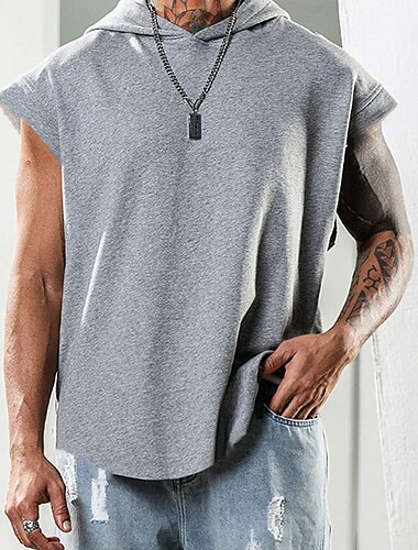  Men's Tank Top Undershirt Sleeveless Hooded Summer Plain Stylish Casual Daily Modern Contemporary Daily Sports Going out Black White Red Top Tee for Men