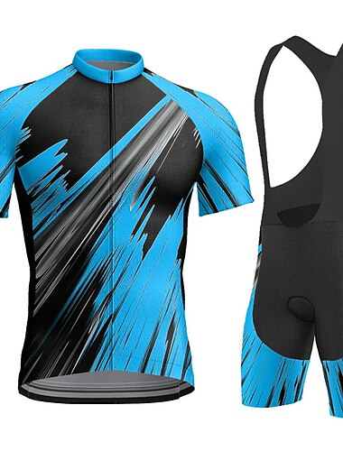  21Grams Herren Radtrikot mit Radhose kurz Trägern fahrradbekleidung set Kurzarm MTB Mountain Rennrad Gelb Rote Blau Fahhrad Feuchtigkeitsabsorbierend Rasche Trocknung Elasthan Sport Geometrisch