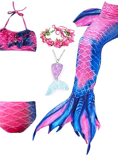  Kinderen Voor meisjes Zeemeermin zwemkleding Zwempak Bikini Prestatie Thema feest Kleurrijk Aanbiddelijk Strandstijl Halster Badpakken 4-12 jaar Zomer Meerkleurig