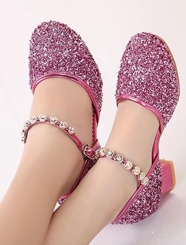  Glitzernde silberne Ballsaal-Tanzschuhe für Mädchen – Prinzessinnen-Partyschuhe mit niedrigem Absatz und Strass-Fesselriemen für Hochzeiten und Auftritte