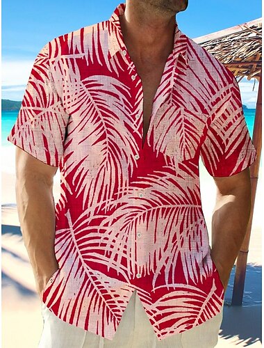  Herren Geometrie Hemd Knopfhemd Kurzarm Sport Modisch Strassenmode Outdoor Strasse Täglich Sommer Frühling Umlegekragen Bedruckt Button-Down Purpur Braun Grün Weiß + Weiß Dunkelblau