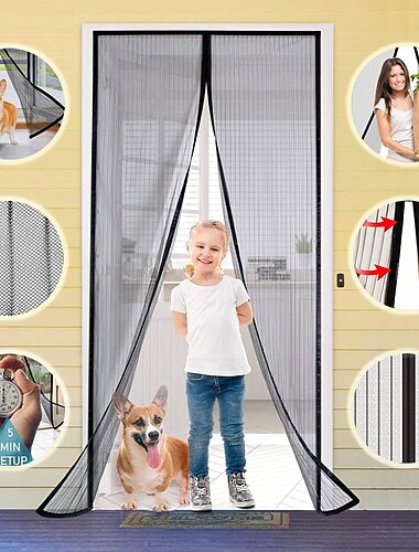  Magnetgittertür tragbar, Fliegen- oder Insektengitter magnetisch, Moskitonetz für Schiebetür, Garage, Terrasse, Küche, Wohnzimmer, Fensterzimmer, Schlafzimmer, Bar, Haustier und Kinder
