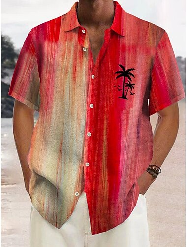  Herren Hemd leinenhemd Strandhemd Hawaiihemd Sommerhemd Kokosnussbaum Urlaub Curise Weiß Gelb Rote Blau Kurze Ärmel Umlegekragen Sommer Frühling Bekleidung Bedruckt