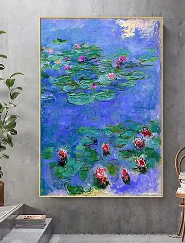  Pintura al óleo hecha a mano, lienzo, decoración de arte de la pared, paisaje de lirio de agua de estanque de loto abstracto moderno para decoración del hogar, pintura enrollada sin marco sin estirar