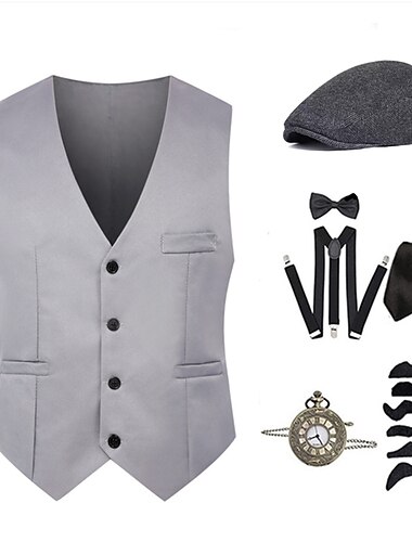  Retro Vintage 1920er Outfits Weste Zubehörset Der große Gatsby Gentleman Herren Party & Abend Junggesellinnenabschiedsparty Festival Erwachsene Hut Krawatte Hosenträger Ganzjahres