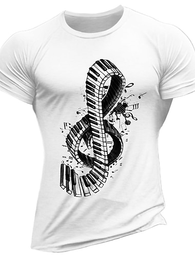 musikfestival Herr Grafiska tryck Musiknoter T-shirt Grafiska utslagsplatser Bomull Kort ärm Grafisk Skjorta Vin Svart Vit Bekväm t-shirt Semester Gata Modedesignerkläder